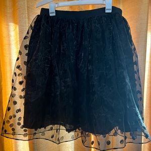 Fun & Flirty Black Skirt with Polka Dot Overlay, size XL